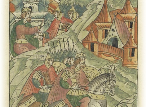 Князь Мстислав Мстиславич с новгородцами идет к Торжку.