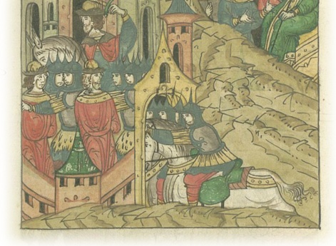 Посланный Литовским князем Витовтом князь Лугвений захватывает Вязьму, берет в плен князей Ивана Святославича и Александра Михайловича и приводит их к Витовту.