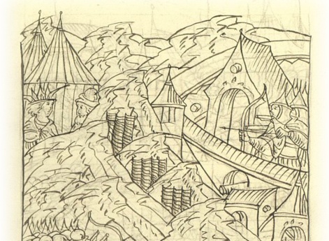 Воеводы царя Ивана Васильевича ставят туры против городских ворот. Перестрелка с казанцами из пушек, пищалей и луков.