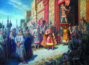 Легендарный поход войска князя Олега на Константинополь, во время которого он, по преданию, «повесил свой щит на врата Царьграда